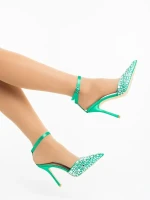 Merenda zöld női magassarkú cipő textil anyagból