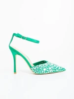 Merenda zöld női magassarkú cipő textil anyagból