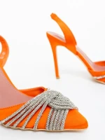 Danara narancssárga női magassarkú cipő textil anyagból