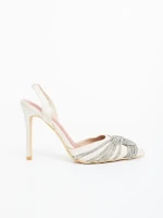 Danara bézs női magassarkú cipő textil anyagból