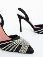 Danara fekete női magassarkú cipő textil anyagból