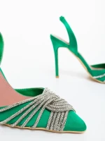 Danara zöld női magassarkú cipő textil anyagból