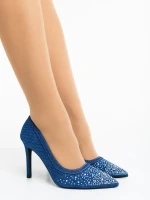 Cavila sötét kék női magassarkú cipő textil anyagból