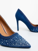 Cavila sötét kék női magassarkú cipő textil anyagból