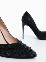 Zamera fekete női magassarkú cipő textil anyagból