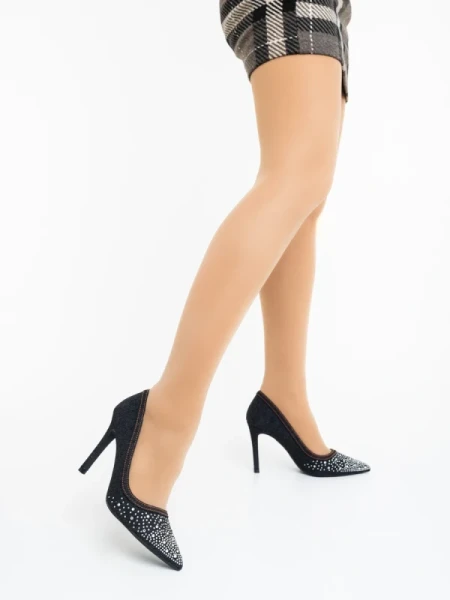 Cavila fekete női magassarkú cipő textil anyagból