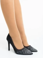 Cavila fekete női magassarkú cipő textil anyagból