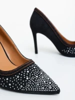 Cavila fekete női magassarkú cipő textil anyagból