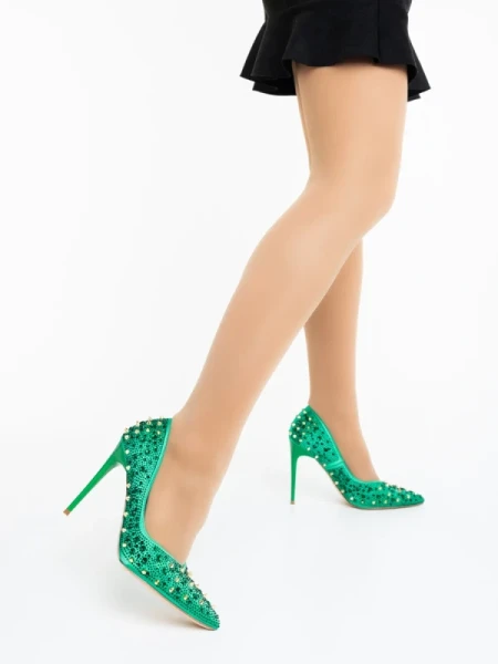 Zamera zöld női magassarkú cipő textil anyagból