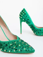 Zamera zöld női magassarkú cipő textil anyagból