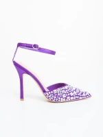 Merenda lila női magassarkú cipő textil anyagból