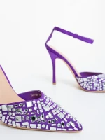 Merenda lila női magassarkú cipő textil anyagból