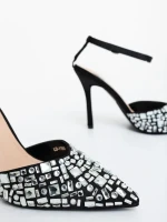 Merenda fekete női magassarkú cipő textil anyagból