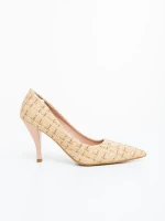 Vicara bézs női magassarkú cipő textil anyagból