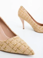 Vicara bézs női magassarkú cipő textil anyagból