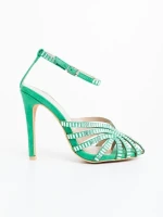 Atrina zöld női magassarkú szandál textil anyagból