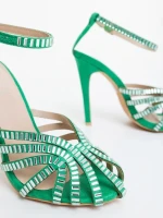 Atrina zöld női magassarkú szandál textil anyagból