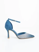 Sozara kék női magassarkú cipő textil anyagból