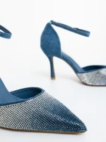 Sozara kék női magassarkú cipő textil anyagból