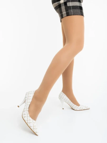 Vicara fehér női magassarkú cipő textil anyagból