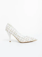 Vicara fehér női magassarkú cipő textil anyagból