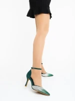 Sozara zöld női magassarkú cipő textil anyagból