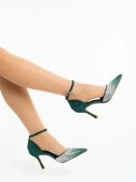 Sozara zöld női magassarkú cipő textil anyagból