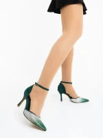Sozara zöld női magassarkú cipő textil anyagból