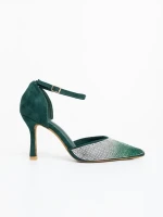 Sozara zöld női magassarkú cipő textil anyagból