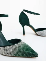 Sozara zöld női magassarkú cipő textil anyagból