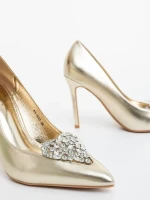 Estora aranyszinű női magassarkú cipő lakkozott ökológiai bőrből