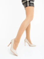 Cavila bézs női magassarkú cipő textil anyagból