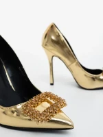 Lusera aranyszinű női magassarkú cipő lakkozott ökológiai bőrből