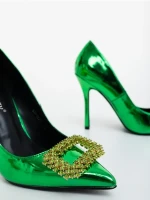 Lusera zöld női magassarkú cipő lakkozott ökológiai bőrből