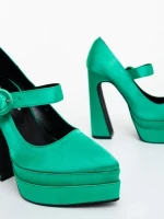 Regena zöld női magassarkú cipő textil anyagból