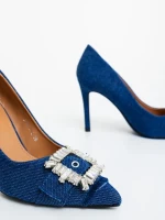 Danesa kék női magassarkú cipő textil anyagból