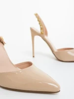 Maromi bézs női magassarkú cipő lakkozott ökológiai bőrből
