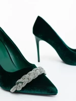 Floriana zöld női magassarkú cipő textil anyagból