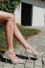 Nadania fehér női magassarkú cipő lakkozott ökológiai bőrből és textil anyagból