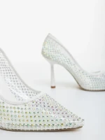 Nadania fehér női magassarkú cipő lakkozott ökológiai bőrből és textil anyagból