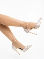 Radica pezsgőszinű női magassarkú cipő textil anyagból