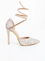 Radica pezsgőszinű női magassarkú cipő textil anyagból