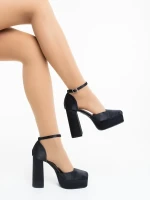 Brilia fekete női magassarkú cipő textil anyagból
