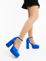 Brilia kék női magassarkú cipő textil anyagból