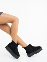 Jupiter fekete női csizma textil anyagból