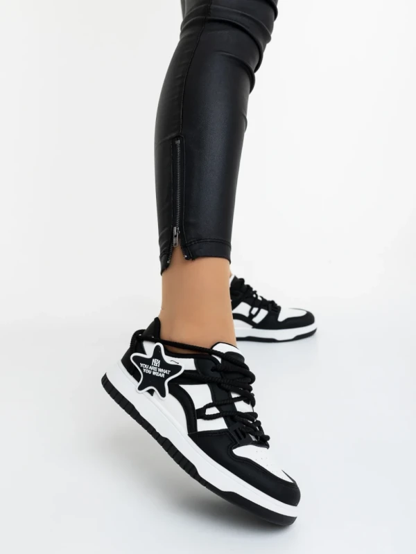 Serenza fekete fehér női sportcipő ökológiai bőrből