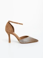 Sozara tevebarna női magassarkú cipő textil anyagból