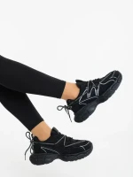 Lotiva fekete női sportcipő ökológiai bőrből és textil anyagból