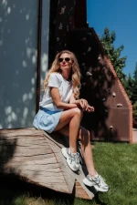 Elle fehér és ezüstszinű női sportcipő ökológiai bőrből és textil anyagból