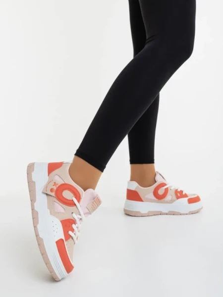 Demana bézs és narancssárga női sportcipő ökológiai bőrből és textil anyagból